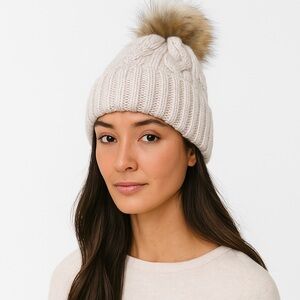 Harlow Winter hat cream toque NWT Hat with faux fur Pom Pom